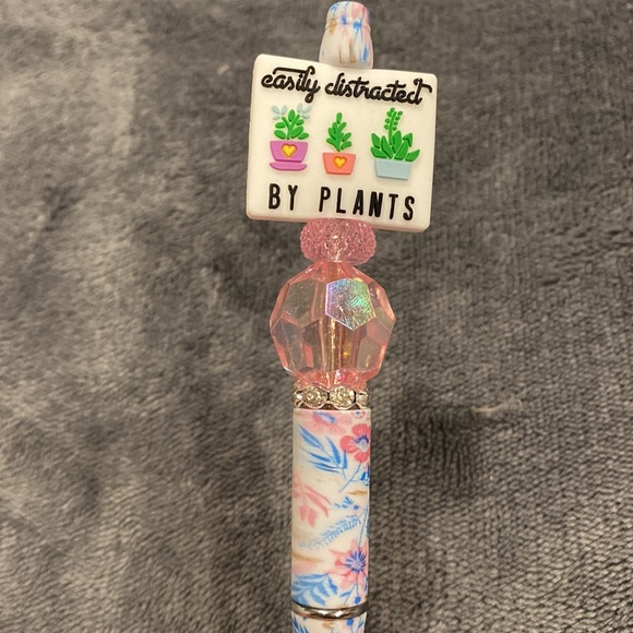 Pink/Blue Floral Pen Easily Distracted by Plants Gift Writing Stationary - Picture 1 of 2